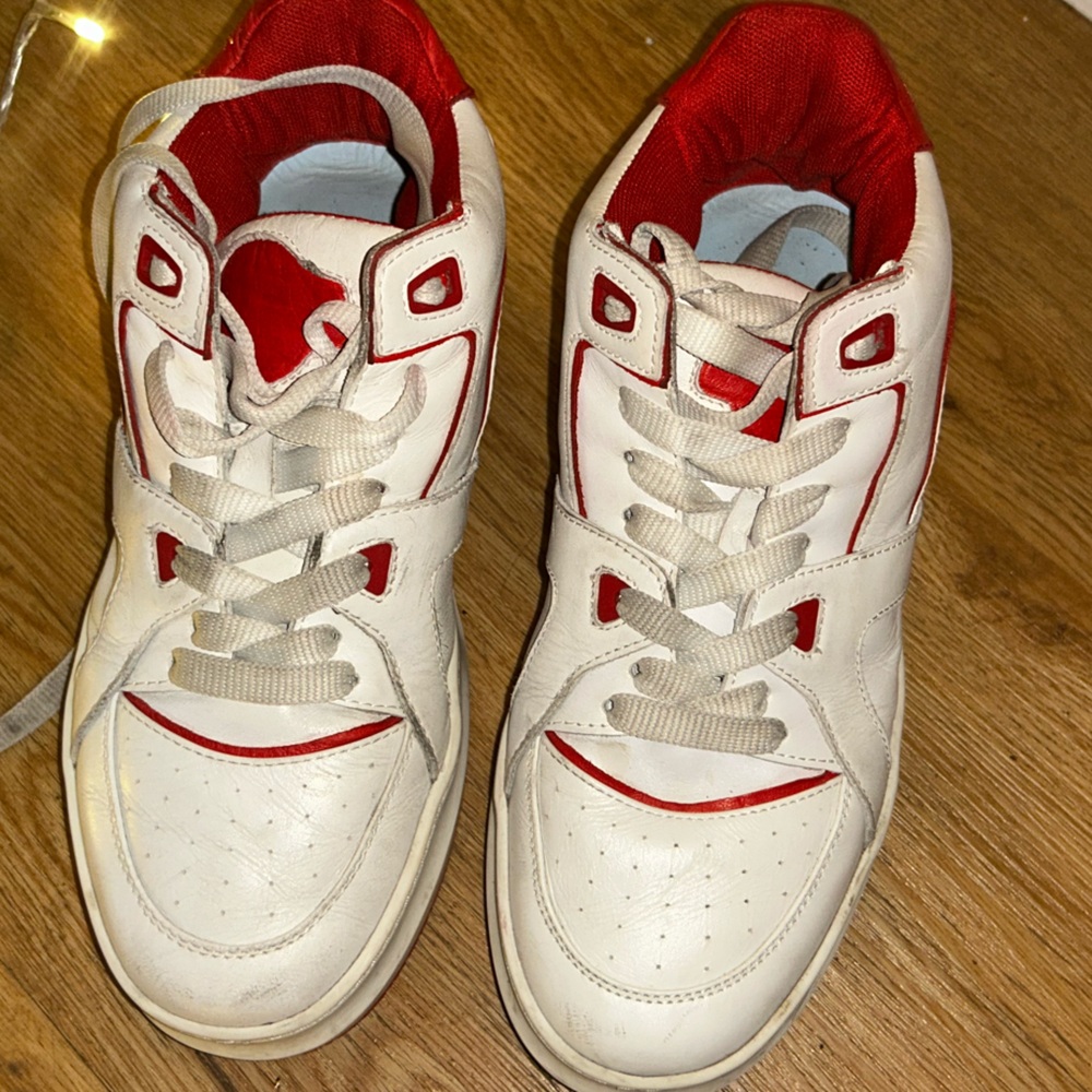 Just Don White and Red Sneakers